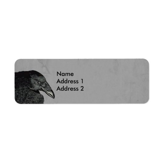 Haunting Black Crow Face Grey Return Address Label
