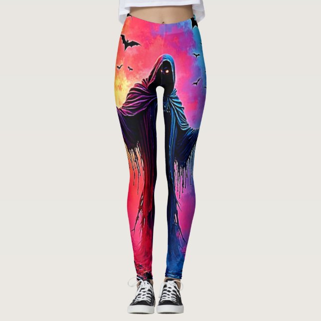Haunting Demon Cloaked In Shadows Design Leggings (Front)