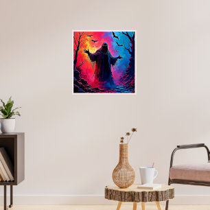 Haunting Demon Cloaked In Shadows Design Poster