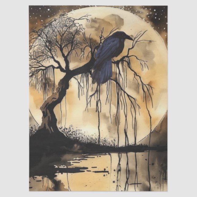 Haunting Fantasy Gothic Raven & Moon Tissue Paper (Front)
