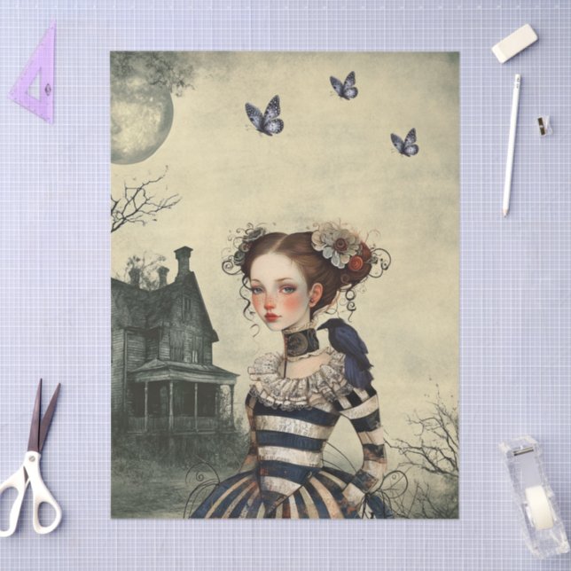 Haunting Fantasy Gothic Raven & Victorian Girl  Tissue Paper (Craft)