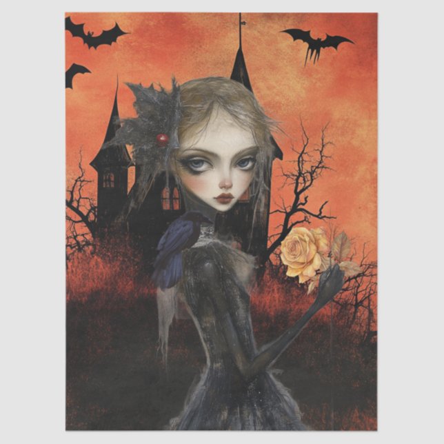 Haunting Fantasy Gothic Raven & Victorian Girl  Tissue Paper (Front)