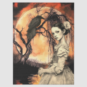 Haunting Fantasy Gothic Raven & Victorian Girl  Tissue Paper
