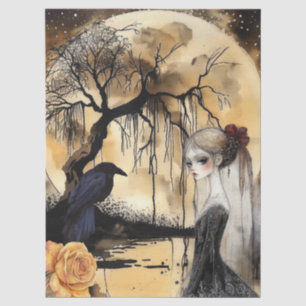 Haunting Fantasy Gothic Raven & Victorian Girl  Tissue Paper