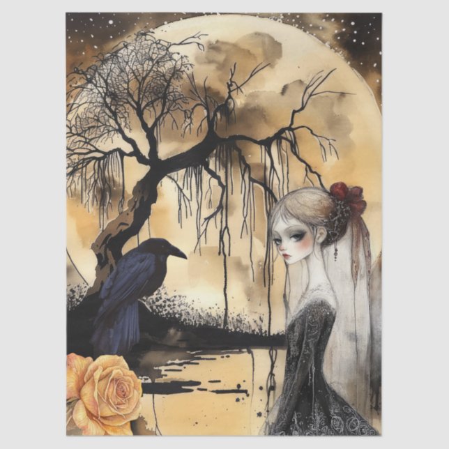 Haunting Fantasy Gothic Raven & Victorian Girl  Tissue Paper (Front)