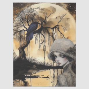 Haunting Fantasy Gothic Raven & Victorian Girl  Tissue Paper