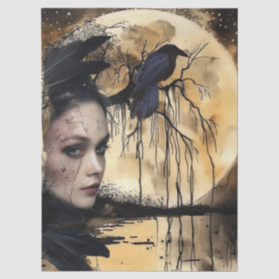 Haunting Fantasy Gothic Raven & Victorian Girl  Tissue Paper