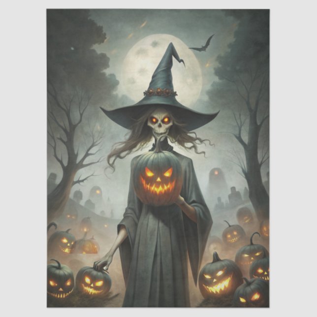 Haunting Fantasy Gothic Witch, Pumpkins & Moon Tissue Paper (Front)