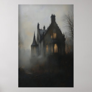Haunting Gothic Manor Art Printable Dark Academia Poster