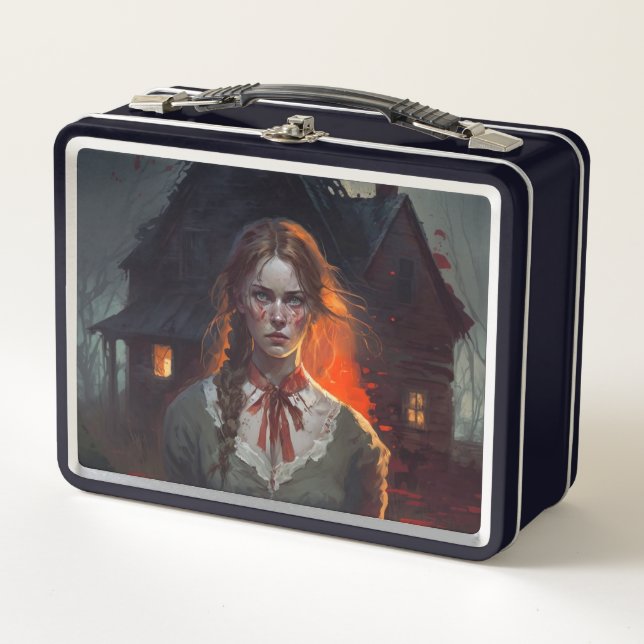 Haunting house metal lunch box (Front)
