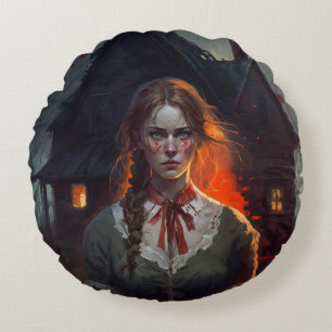 Haunting house round cushion