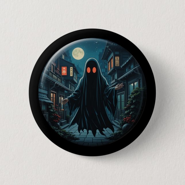 'Haunting in the Shadows' - Black Ghost  6 Cm Round Badge (Front)