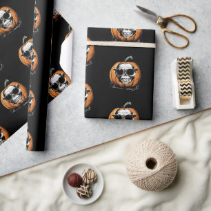 Haunting Jack O' Lantern Grinning Skull Halloween Wrapping Paper
