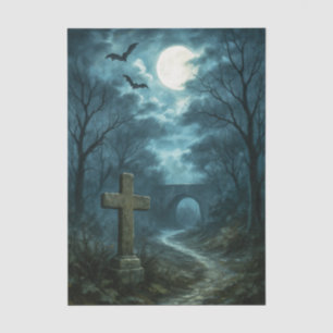 Haunting Moonlit Graveyard Decoupage Tissue Paper