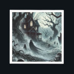 Haunting Night Scary Haunted House Halloween Party Napkin<br><div class="desc">Customise with any text.</div>