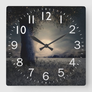 Haunting Night Scene with Full Moon scene Square Wall Clock
