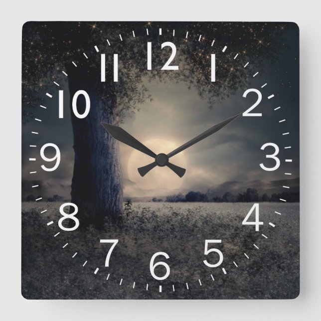 Haunting Night Scene with Full Moon scene Square Wall Clock (Front)