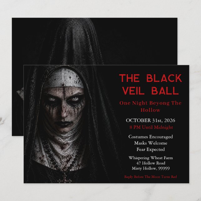 Haunting Nun Dark Gothic Halloween Party Invitatio Invitation (Front/Back)