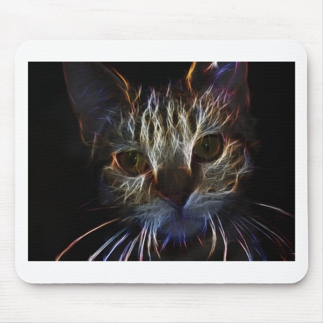 Haunting pet cat face art, made of light - gifts mouse mat (Front)