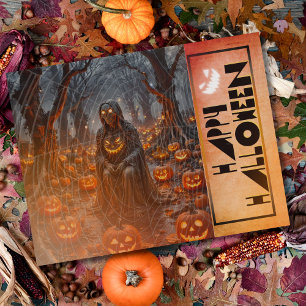 Haunting Pumpkin Forest Halloween Holiday Postcard