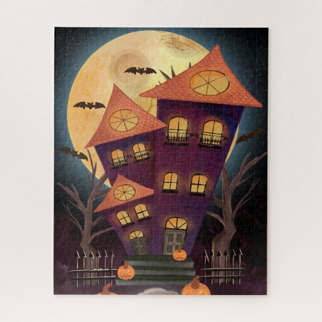 Haunting Purple Moon Spooky House Halloween Jigsaw Puzzle (Vertical)