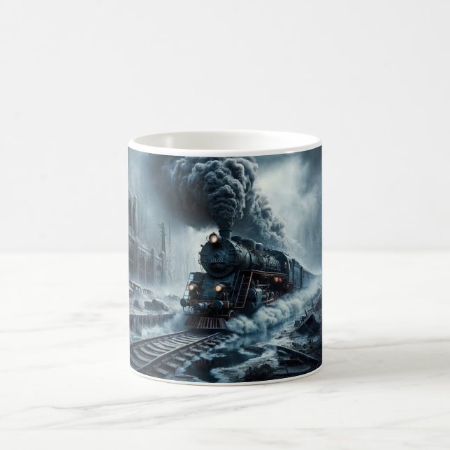 Haunting Steam Train Through a Forgotten City Coffee Mug (Center)