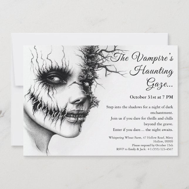 Haunting Vampire Woman Halloween Invitation  (Front)