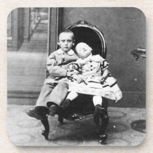 Haunting Vintage Sibling Portrait Coaster