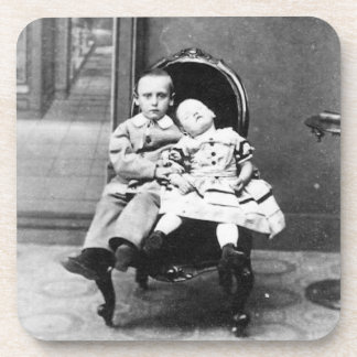 Haunting Vintage Sibling Portrait  Coaster