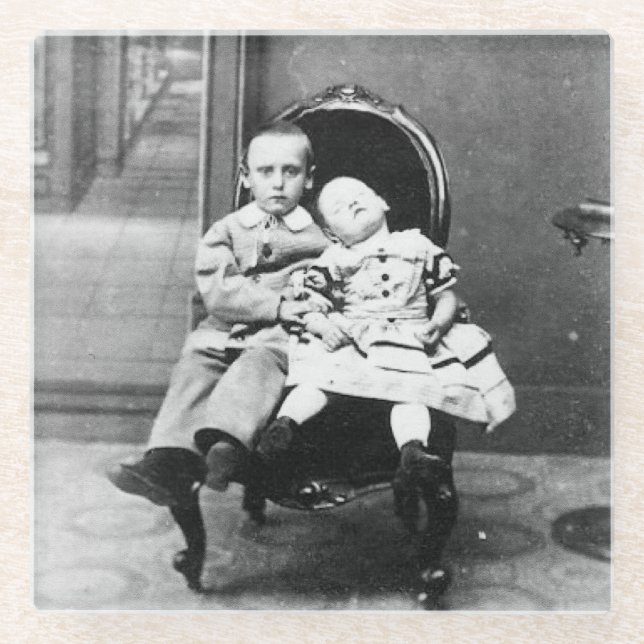 Haunting Vintage Sibling Portrait  Glass Coaster (Front)