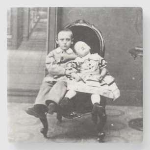 Haunting Vintage Sibling Portrait Stone Coaster