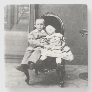 Haunting Vintage Sibling Portrait  Stone Coaster