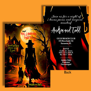 Haunting witch and cat silhouette Halloween Party Invitation