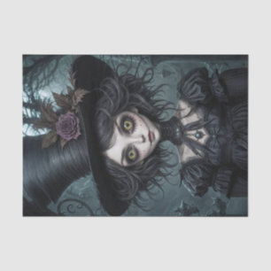 Haunting Yellow-Eyed Scarecrow Girl Decoupage  Tissue Paper