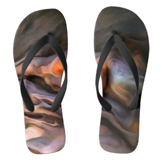 Hauntingly Beautiful Abstract In Ochre and Brown Flip Flops