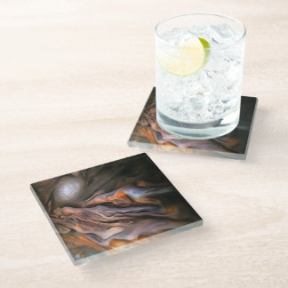 Hauntingly Beautiful Abstract In Ochre and Brown Glass Coaster
