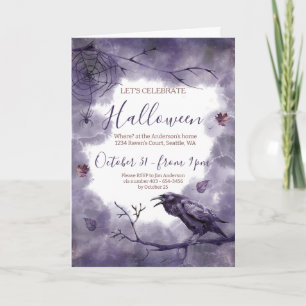 Hauntingly Beautiful Purple Raven Halloween Party Invitation