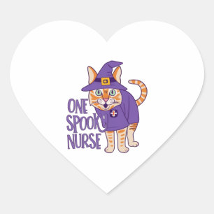 Hauntingly Cute One Spooky Nurse Cat   Heart Sticker