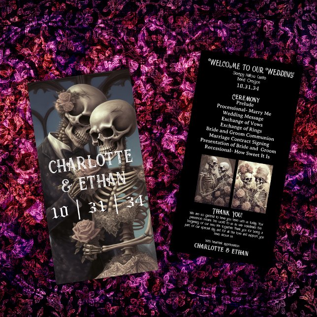 Hauntingly Romantic Skeleton Wedding Program (Wedding  Program for Skeleton Couple)