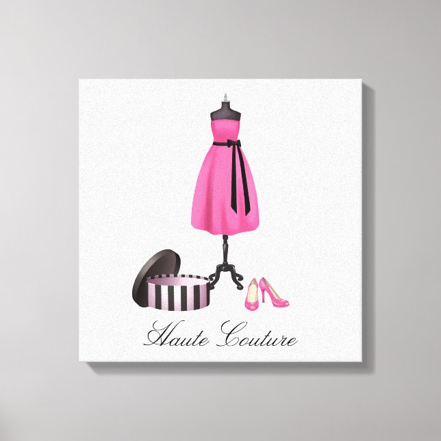 Haute Couture Pink Dress and Shoes on Canvas (Front)