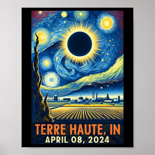 Haute Indiana Total Solar Eclipse 2024 Starry Nigh Poster (Front)