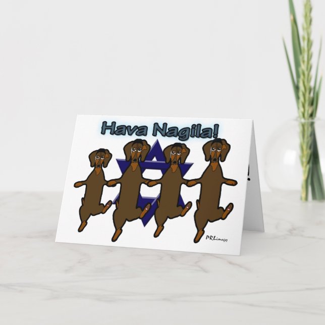 Hava Nagila Dachsunds Greeting Card (Front)