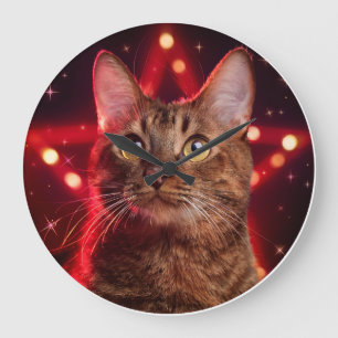 Havana Brown Cat (Breed With Starry Background Large Clock
