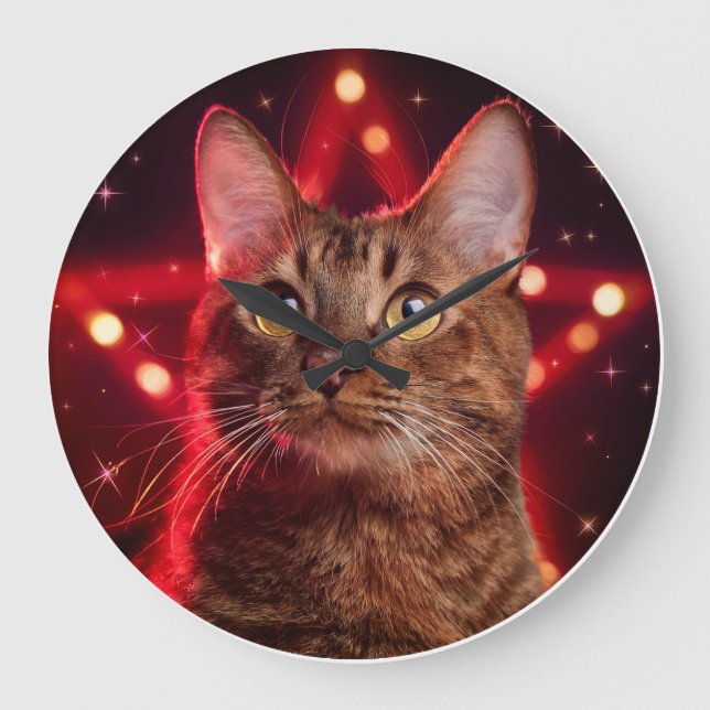 Havana Brown Cat (Breed With Starry Background Large Clock (Front)