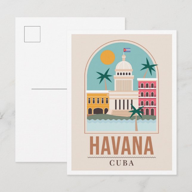 Havana Cuba Art Vintage Travel Illustration Postcard (Front/Back)