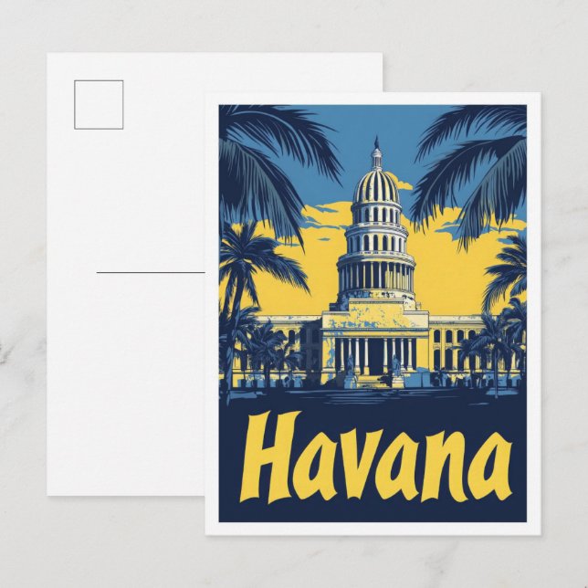 Havana Cuba Art Vintage Travel Illustration Postcard (Front/Back)