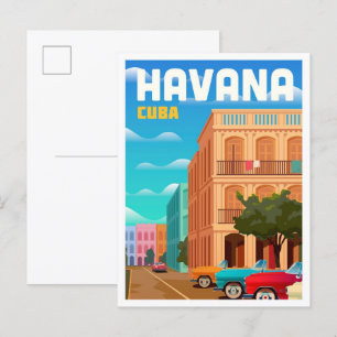 Havana Cuba Art Vintage Travel Illustration Postcard