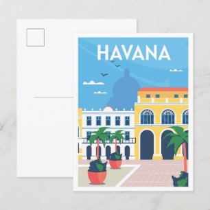 Havana Cuba Art Vintage Travel Illustration Postcard