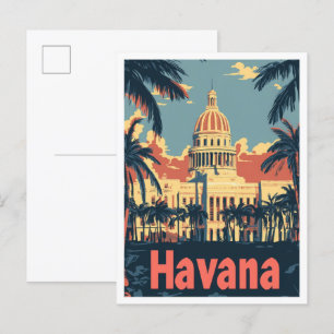 Havana Cuba Art Vintage Travel Illustration Postcard