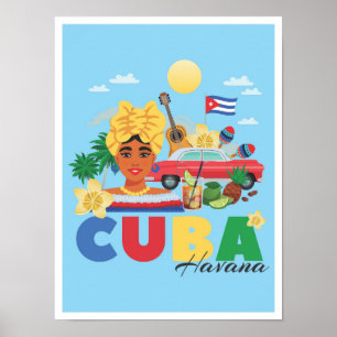 Havana Cuba Art Vintage Travel Illustration Poster
